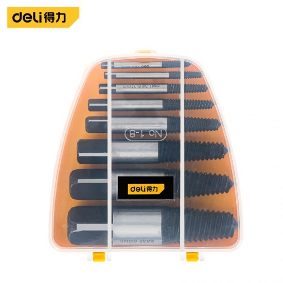Deli Broken Head Screw Extractor 8-piece Set for Slippery Teeth, Slippery Thread, Cross Teeth Repair and Removal Tool for Broken Thread Removal