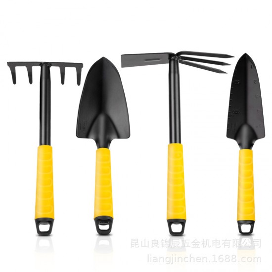 Deli Tools Gardening Shovel, hoe, and rake set of four pieces for household flowers, small soil loosening and weeding set DL580804