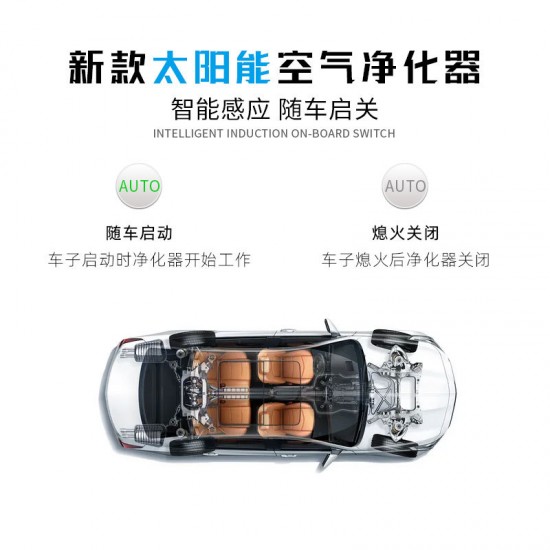 Solar powered car air purifier intelligent ozone purifier negative ion deodorization and formaldehyde removal indoor disinfection