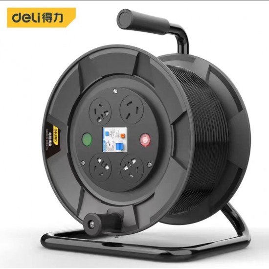 Deli tool cable reel anti leakage safety protection door high-temperature automatic cut-off integrated triangular wire reel