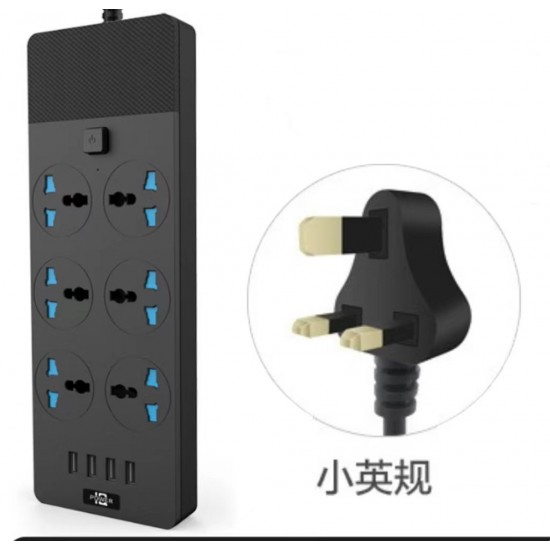 6-position plug with cable Amazon 230V British standard socket with switch, multi hole plug board, USB plug for household wholesale