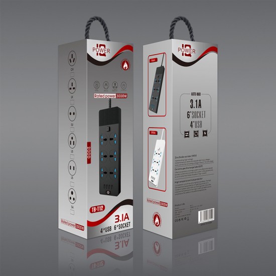 6-position plug with cable Amazon 230V British standard socket with switch, multi hole plug board, USB plug for household wholesale