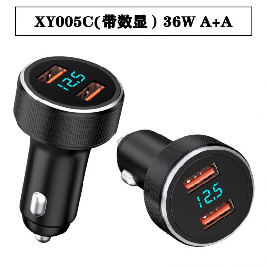 Intelligent Digital Display Car Super Fast Charger Apple Phone One to Two USB Cigarette Lighter with Metal Charging Head Intelligent Digital Display Car Super Fast Charger Apple Phone One to Two USB Cigarette Lighter with Metal Charging Head