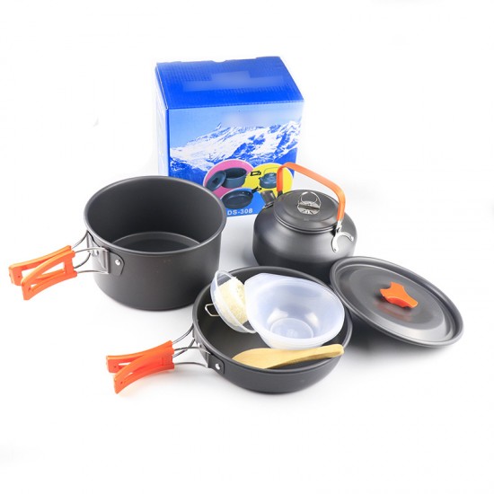 Outdoor kettle aluminum material portable camping set pot tea pot outdoor tea pot set pot equipment DS-308 set pot